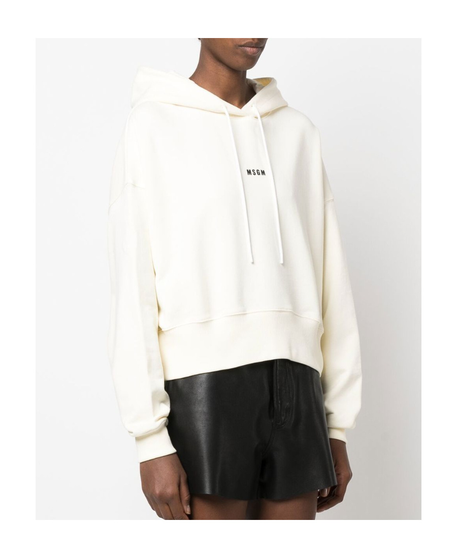 Msgm Cropped Logo-print Hoodie In White