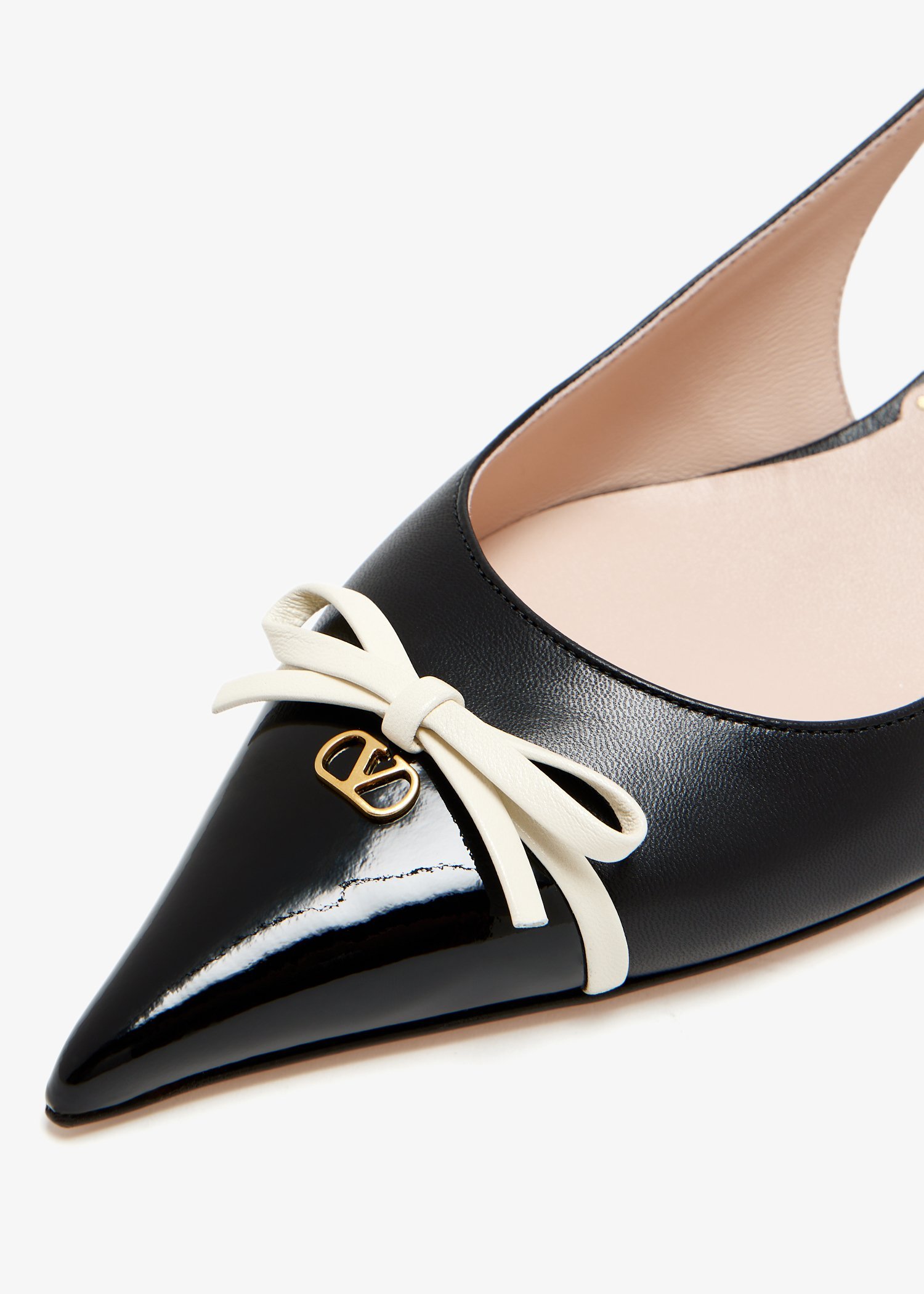 Valentino Garavani Bepointy Slingback Pump In Patent Leather And Kidskin 45mm Woman Black/ivory 38.5 In Black