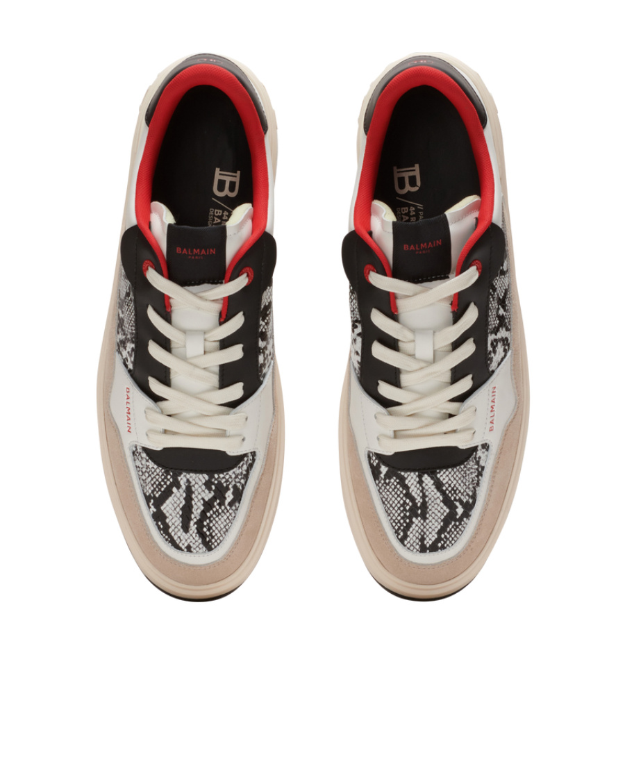Balmain B-court Flip Snakeskin-effect Leather And Suede Trainers