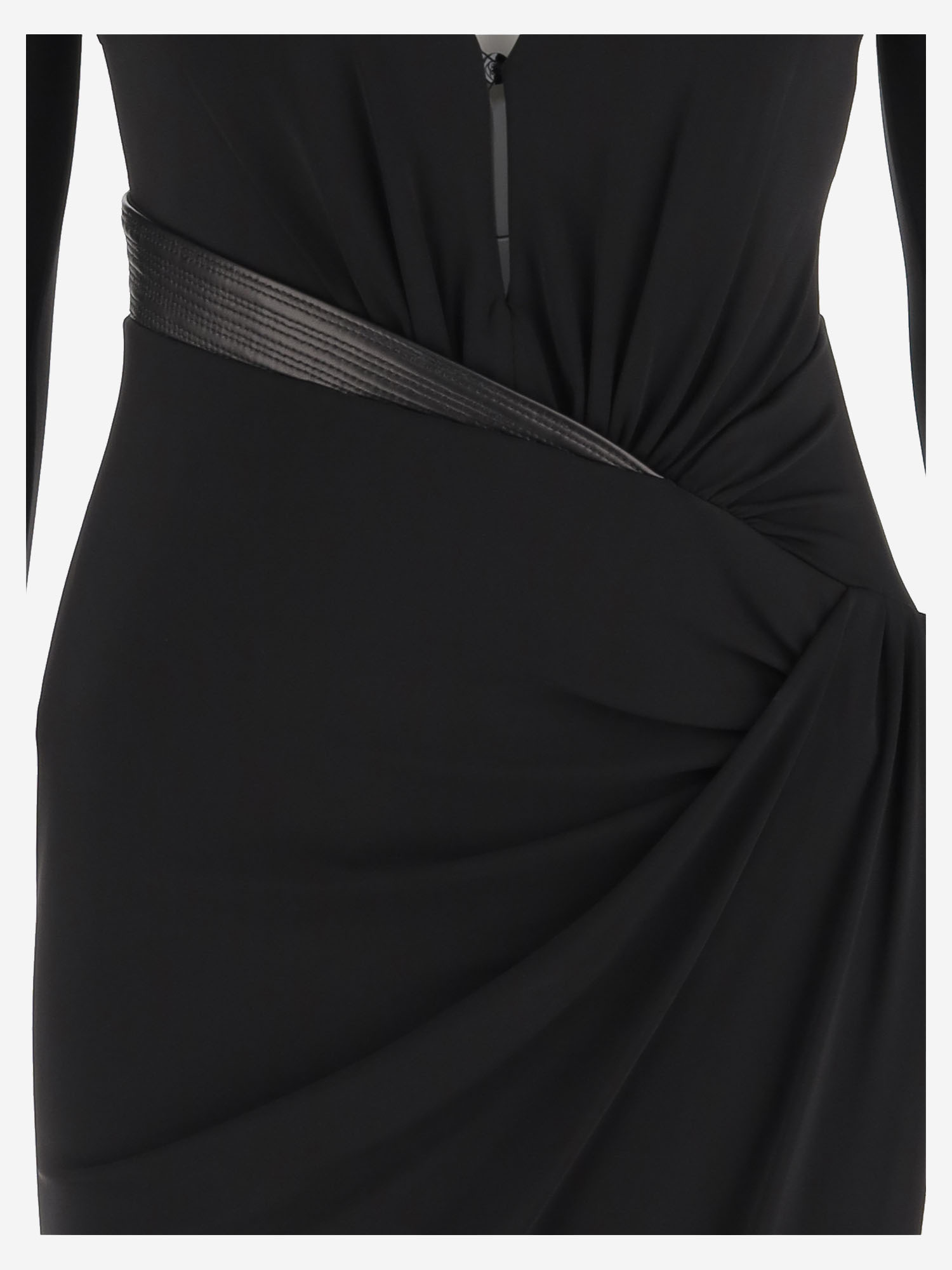 Versace Ruched Deep V-neck Mini Dress In Black