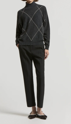 Peserico Diamond-pattern Grey Sweater With High Neckline In Black