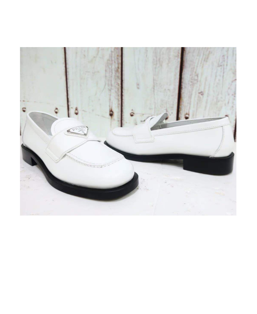 Prada White Leather Loafers