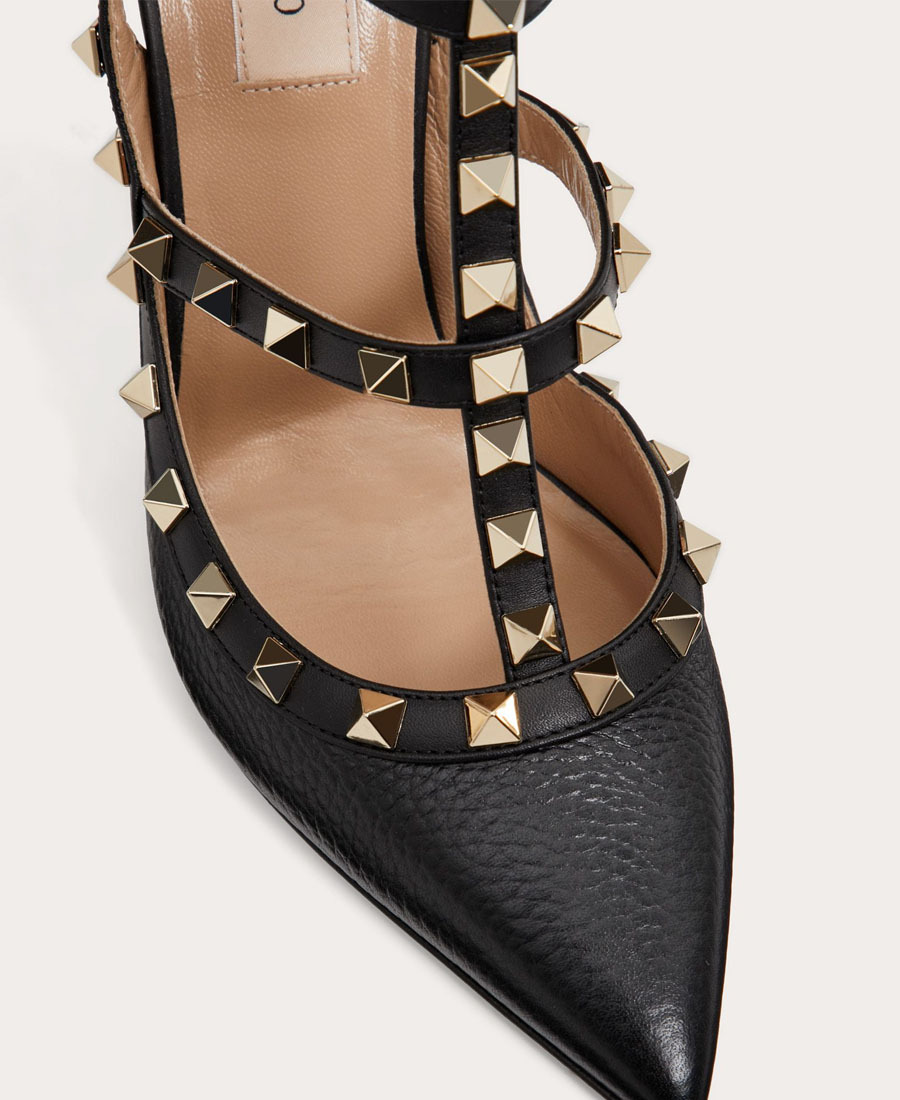 Valentino Studded Strappy Leather Pumps In Black