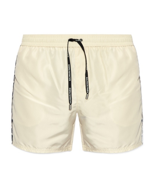 Shop Balmain Logo-stripe Swim Shorts In White