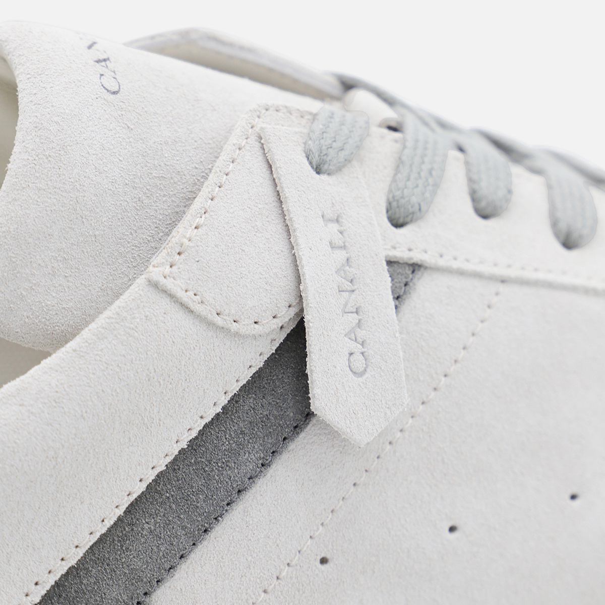 Canali White And Grey Leather Sneakers In White