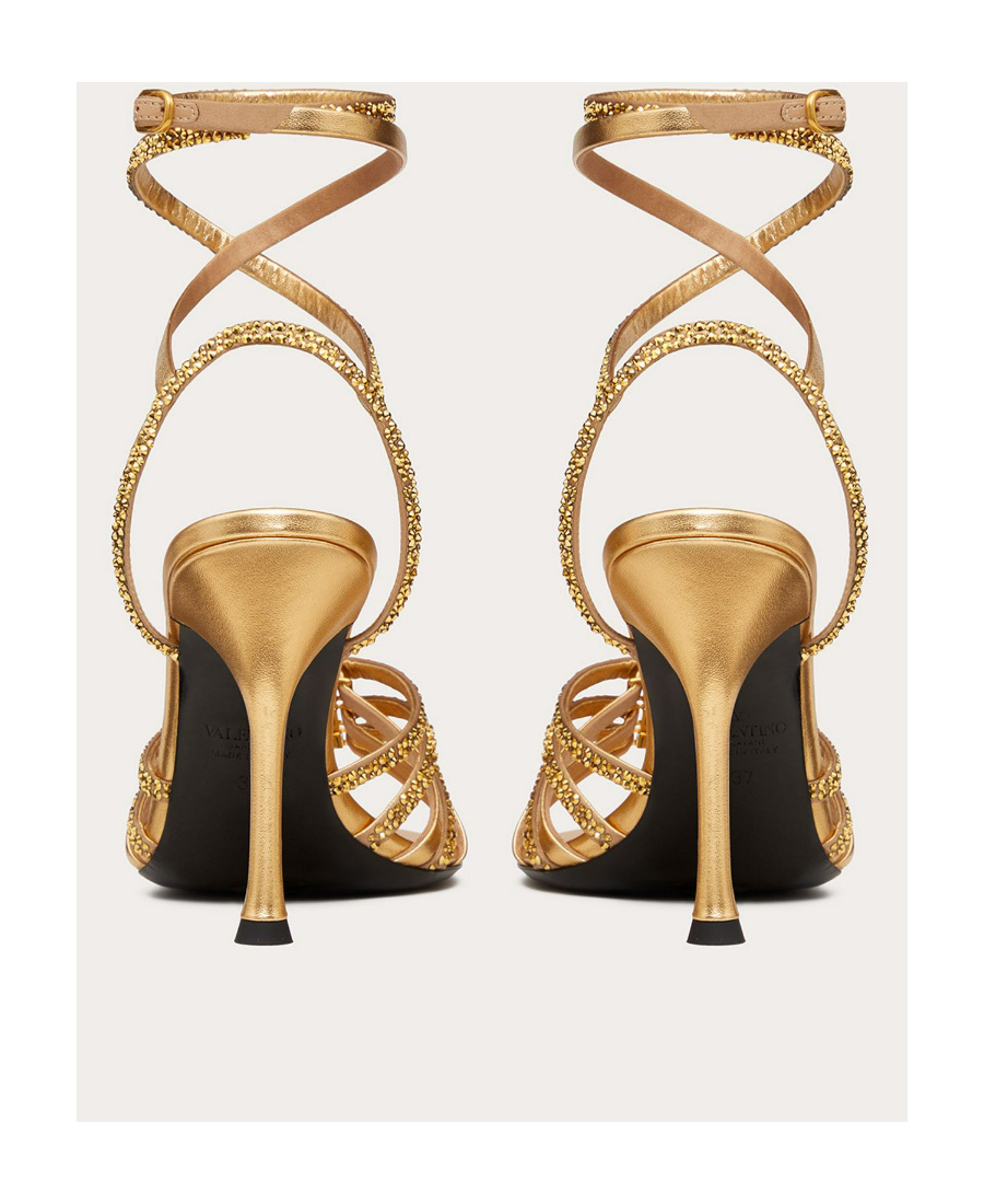 Valentino Rockstud Crystal-embellished Pumps In Gold
