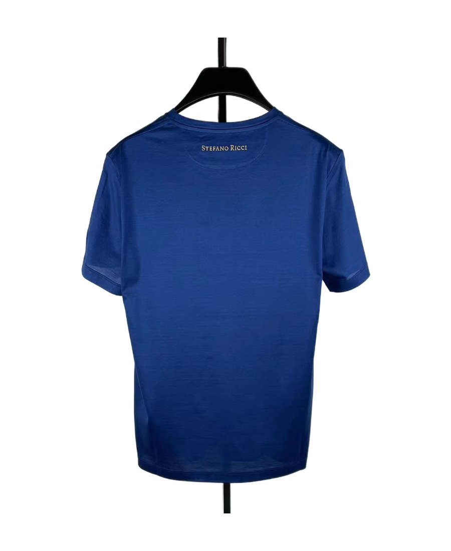 Stefano Ricci T-shirt With Round Neck And Short Sleeves In Blue