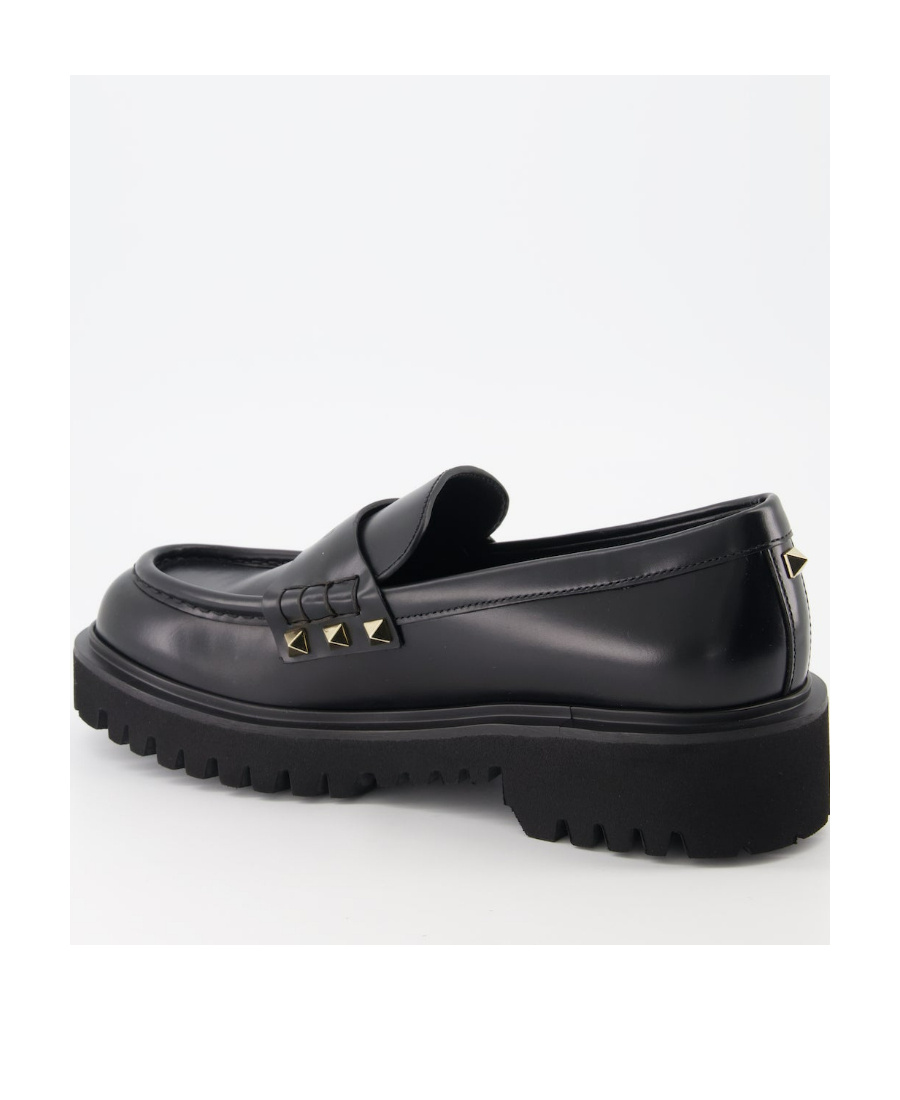 Shop Valentino Rockstud Calfskin Loafer In Black