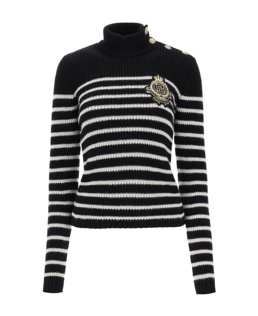 BALMAIN LOGO-PATCH STRIPED JUMPER