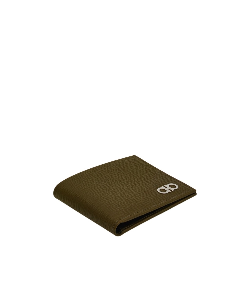 Ferragamo Gancini Wallet In Olive Green/testa Di Moro/coffee