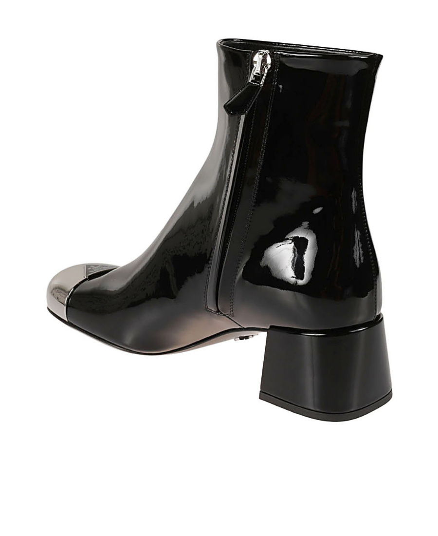 Prada Triangle Logo Plaque Boots In Black