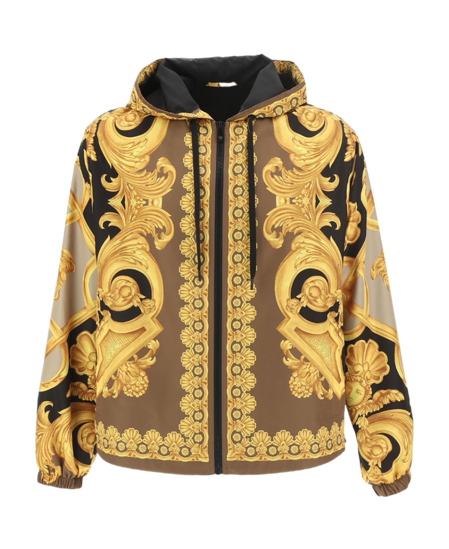 Versace Zip-up Printed Jacket In Brown