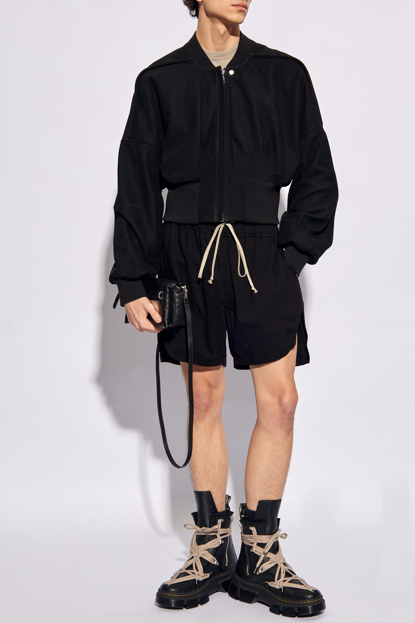 Rick Owens Flight Leather Cropped Jacket In Black