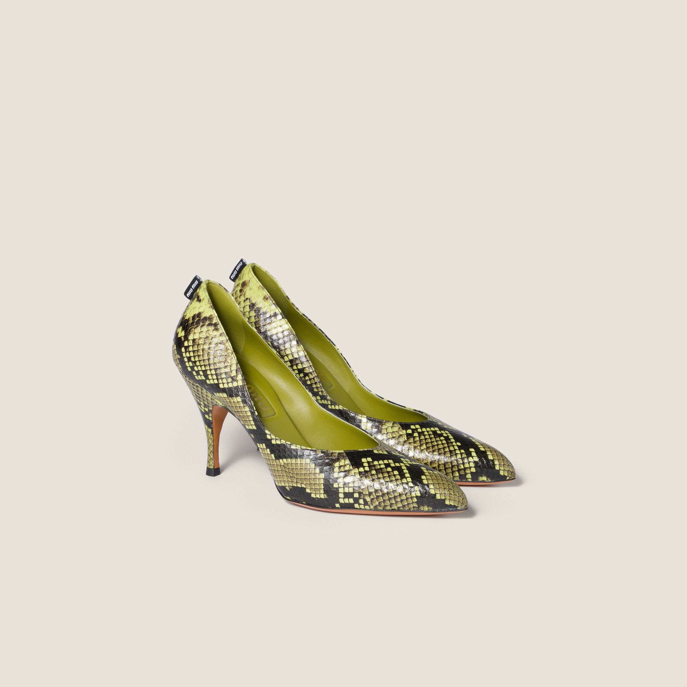 Miu Miu Python-print Ayers Leather Pumps In Green
