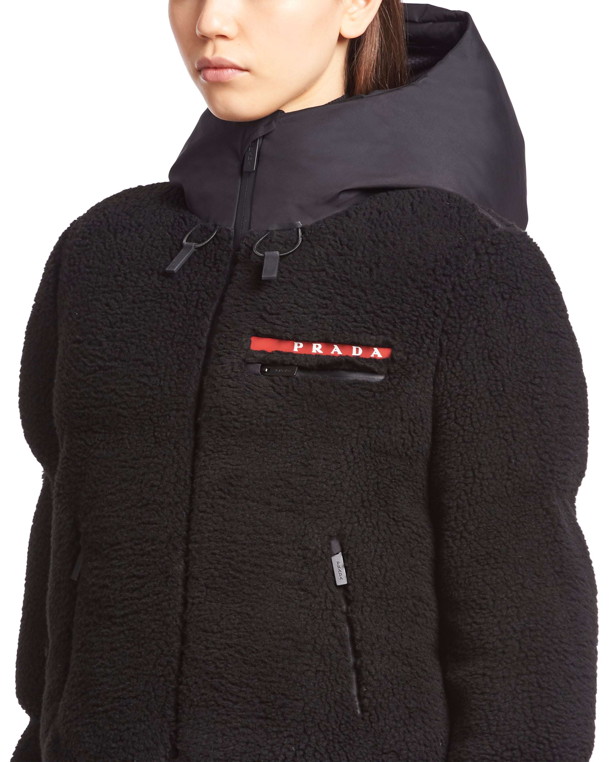 PRADA CROPPED RECYCLED FLEECE DOWN JACKET