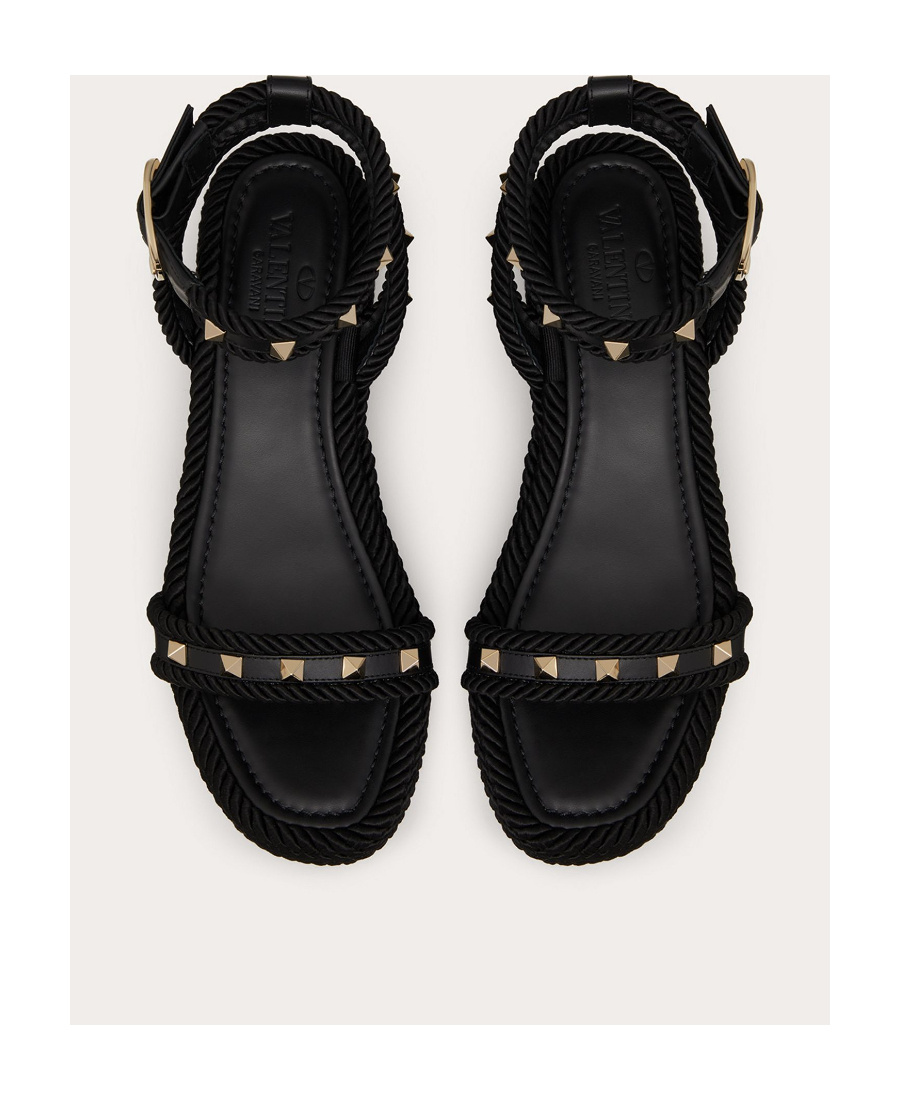 Valentino Rockstud Torchon 60 Leather And Silk Rope Platform Espadrilles In Black
