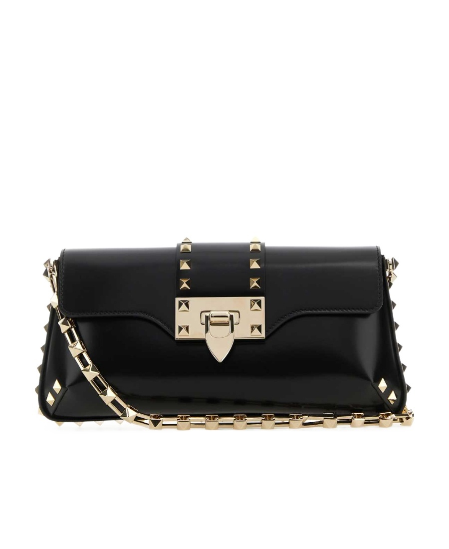 Valentino Garavani Rockstud Leather Shoulder Bag In Black