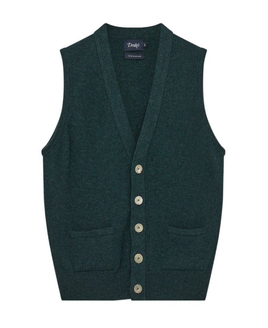Drake's London Sleeveless Cardigan In Green