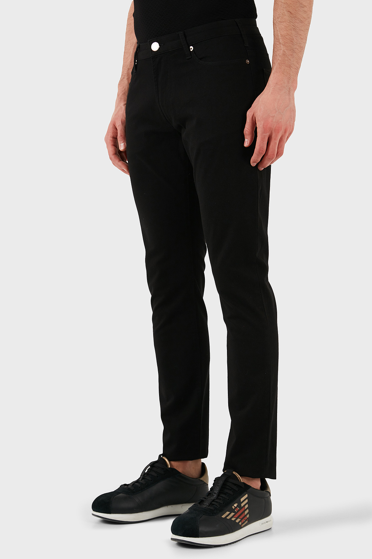 Emporio Armani Eagle Logo-embossed Brand-patch Slim-fit Stretch-denim Jeans In Black