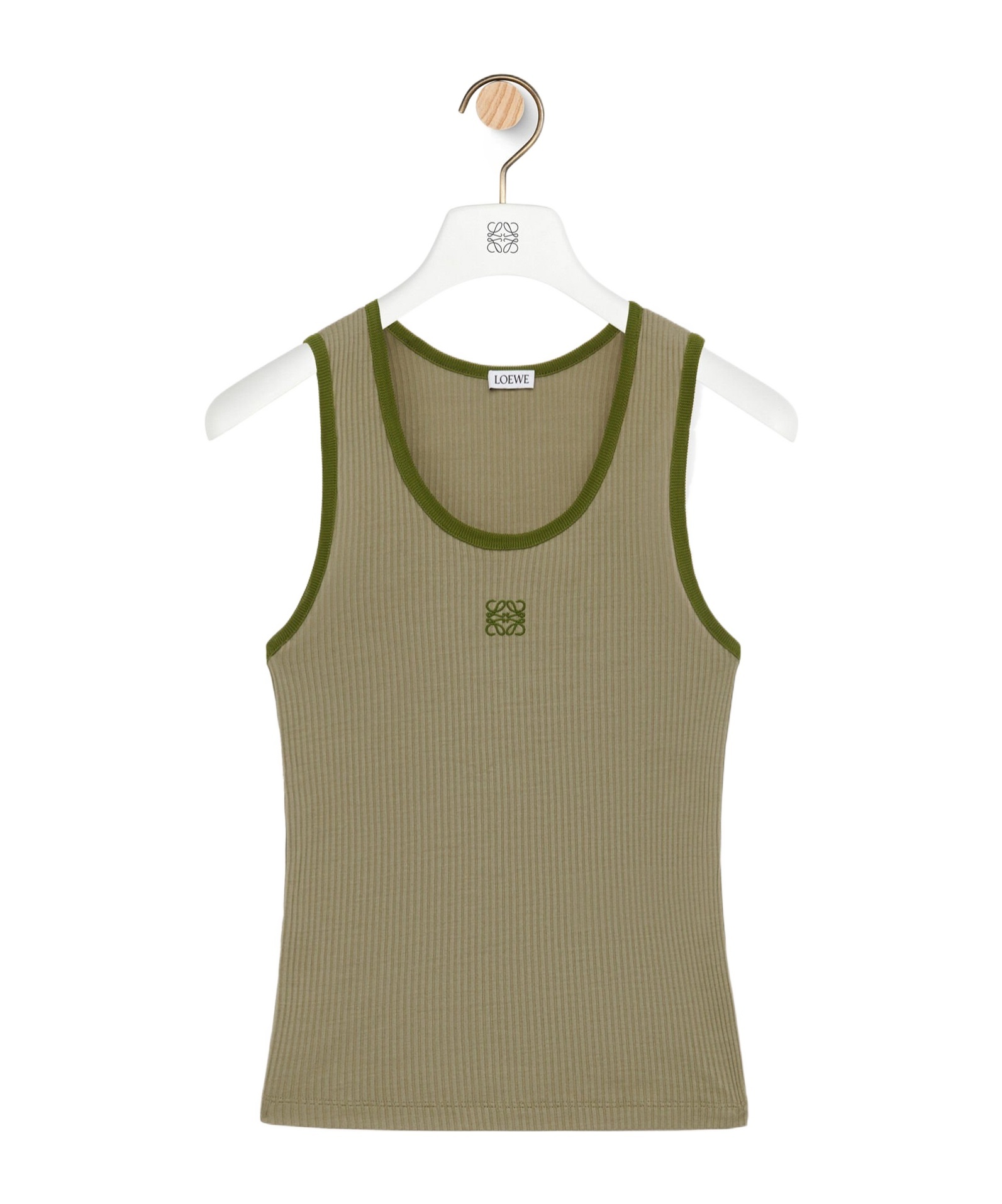 Loewe Embroidered Ribbed Silk Tank In Green