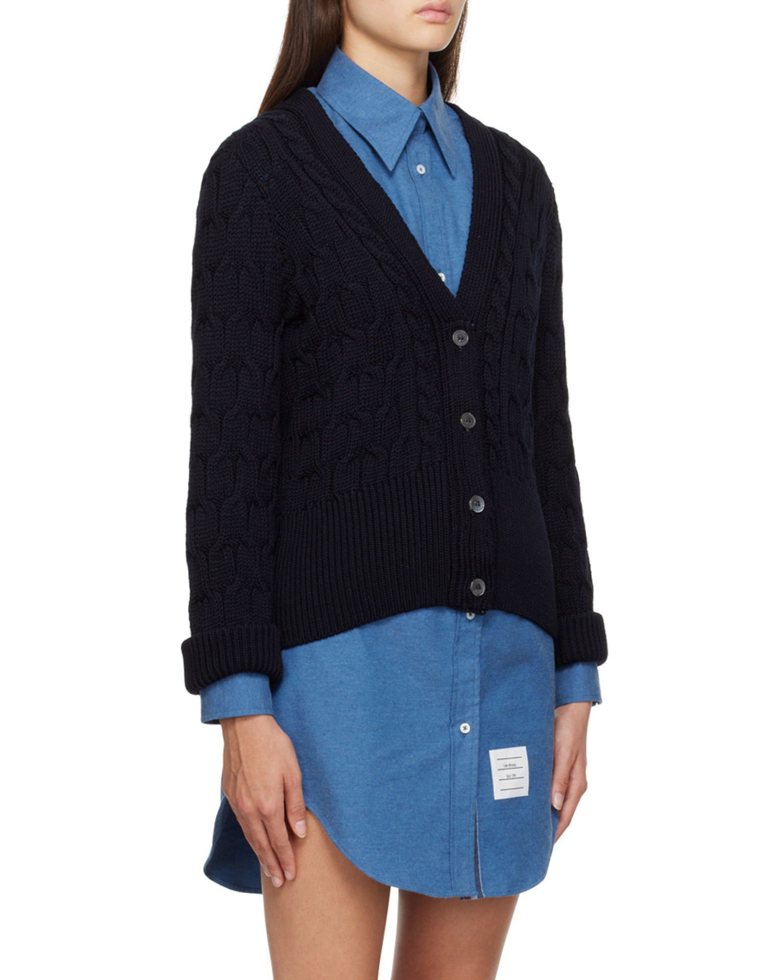 Thom Browne Cable Knit Wool Cardigan In Blue