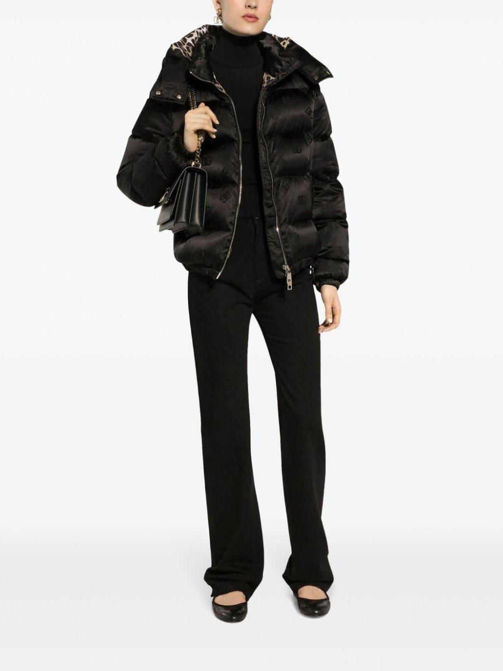 Dolce & Gabbana Monogram-jacquard Puffer Jacket In Black