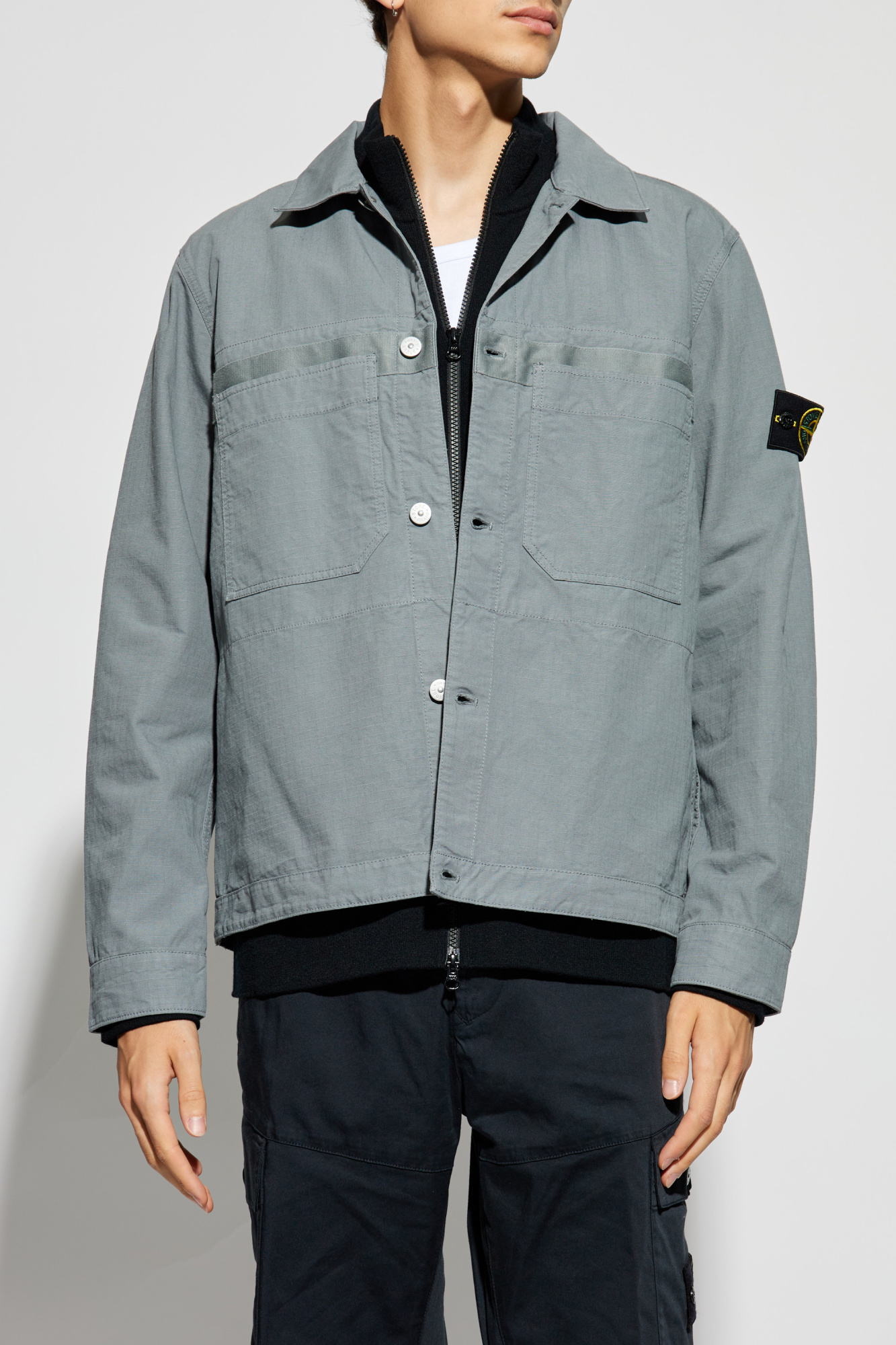 Stone Island Compass-badge Overshirt In Gray