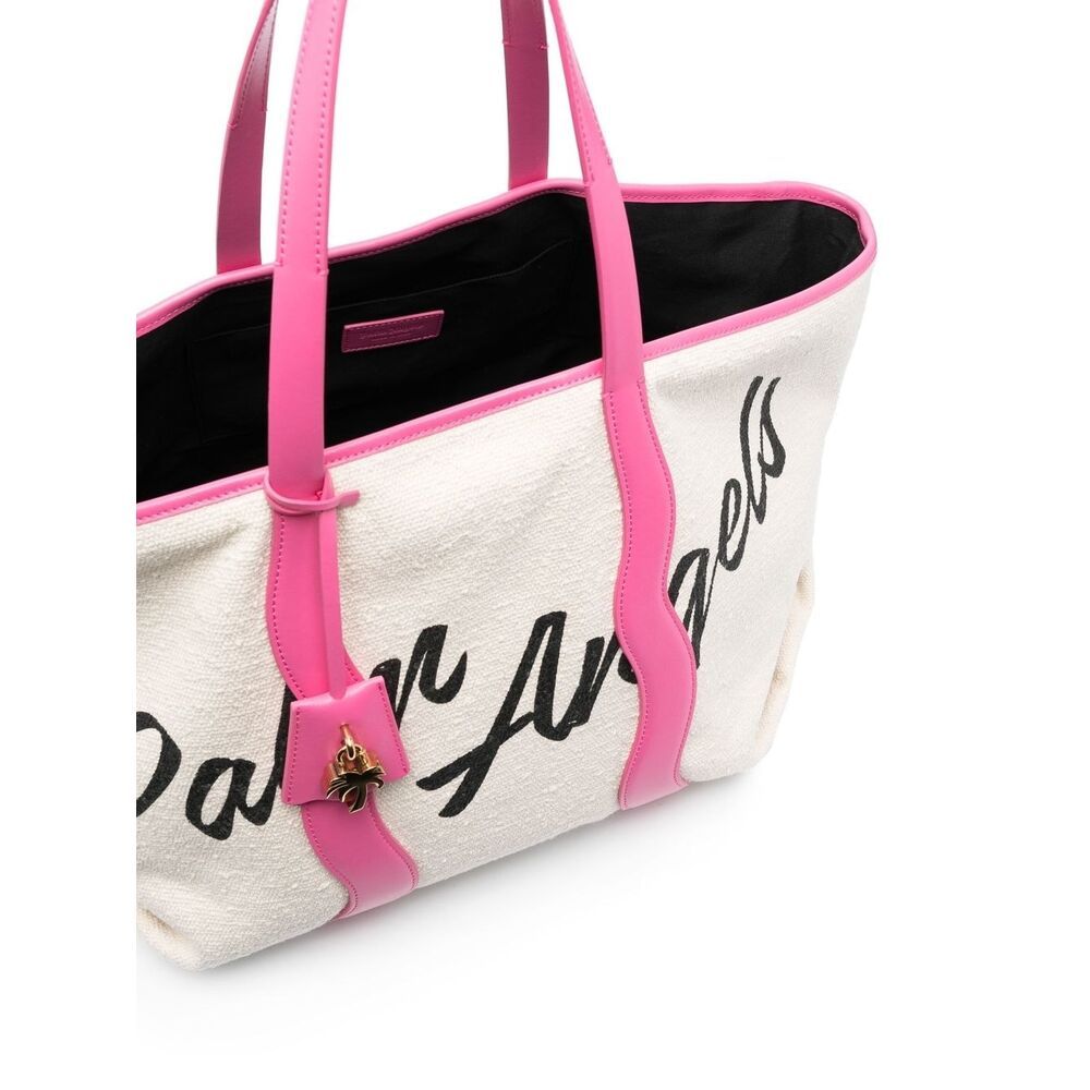 Palm Angels Canvas Tote Bag With Contrast Logo Print In Pink