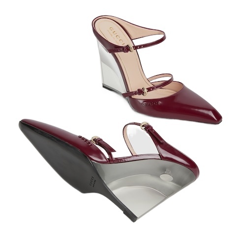 Gucci 110 Leather Wedge Mules In Red
