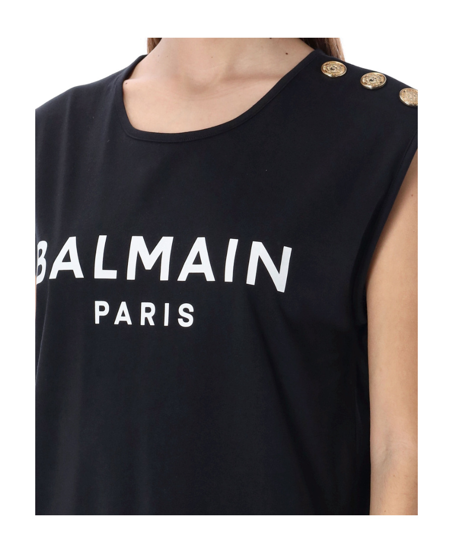 Balmain Embossed-buttons Logo-print Tank Top In Black