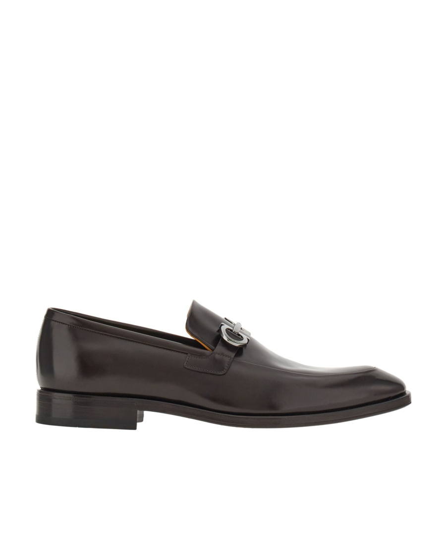 Ferragamo Salvatore Hammered Leather Gancini Loafers Shoes In Black