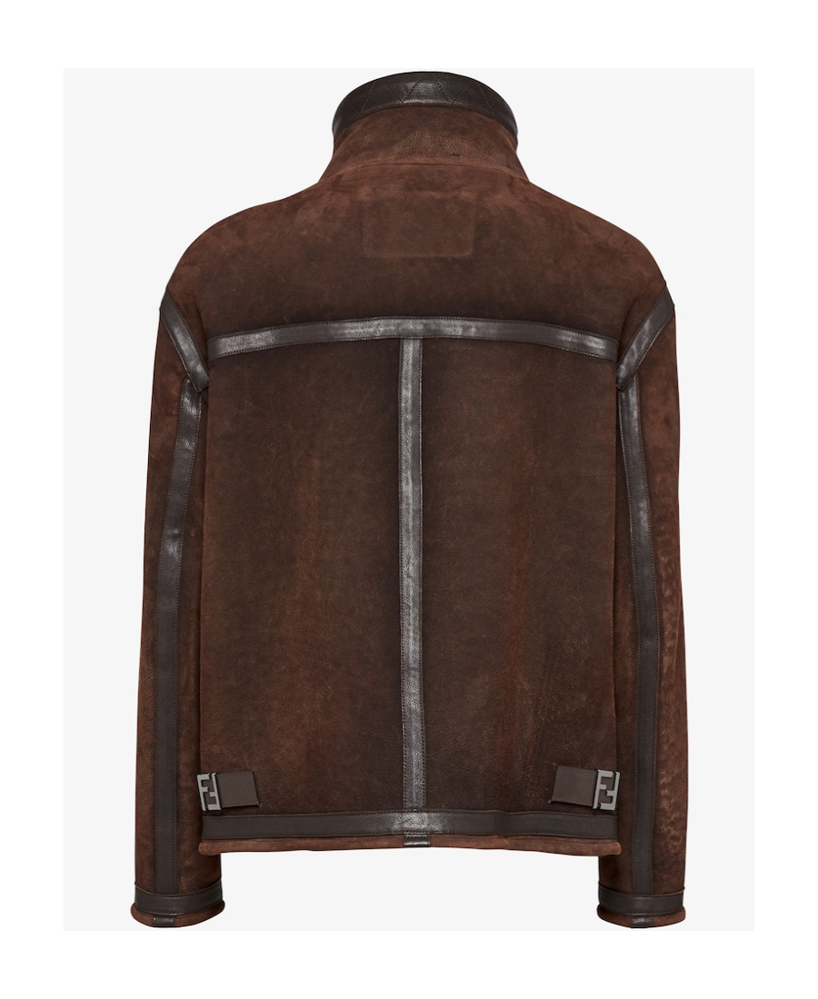 Fendi Logo-embossed Shearling Jacket In Brown
