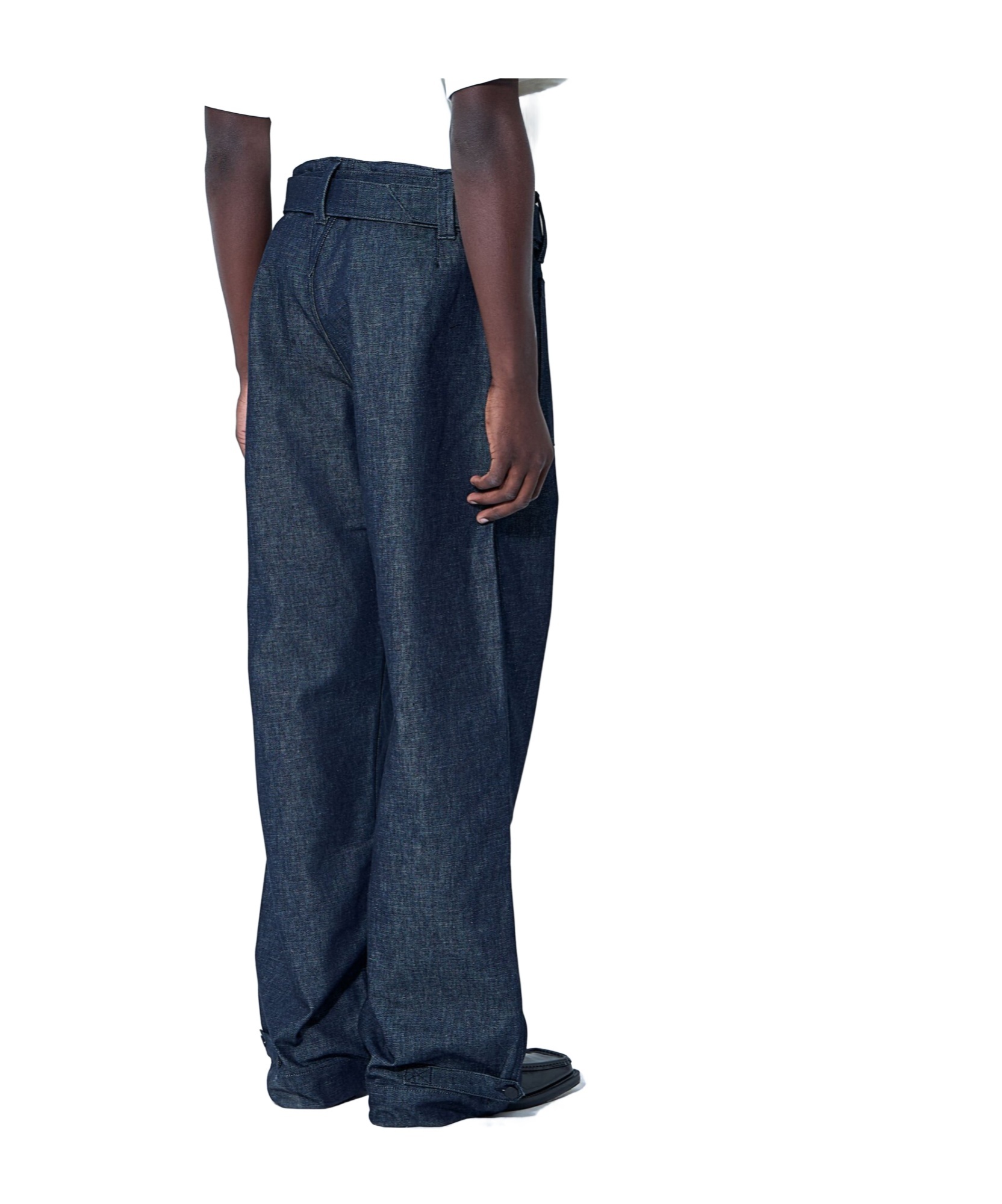 Mugler Men Belted Denim Jeans In Blue