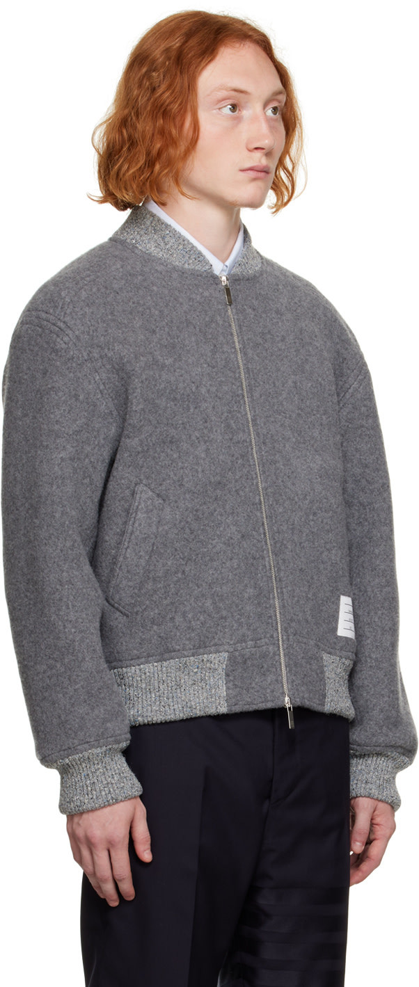 Thom Browne Grosgrain-trimmed Wool Bomber Jacket In Gray