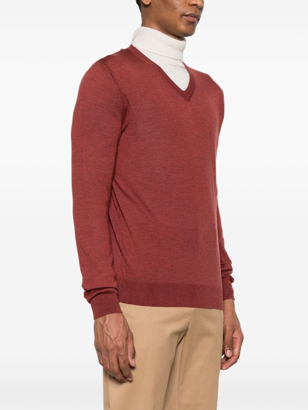 Colombo Fine-knit V-neck Jumper In Red