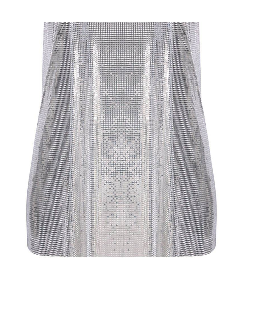 Rabanne Metallic Sleeveless Top With Spaghetti Straps And Chainmail In Tech Fabric Woman In Multicolor