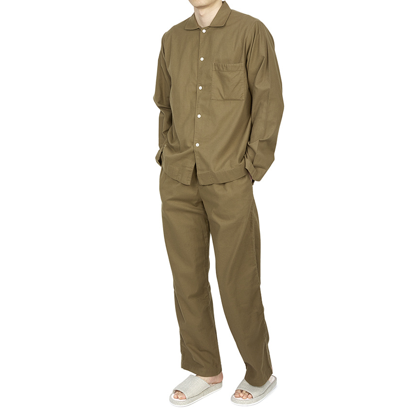 Tekla Flannel Long-sleeved Pajamas In Green