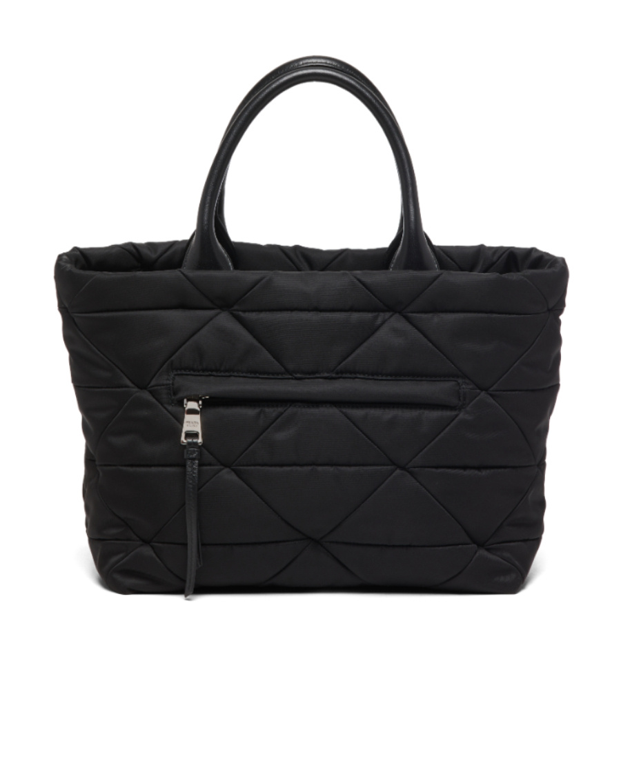 Prada Small Re-nylon Logo Plaque Top Handle Bag In Black