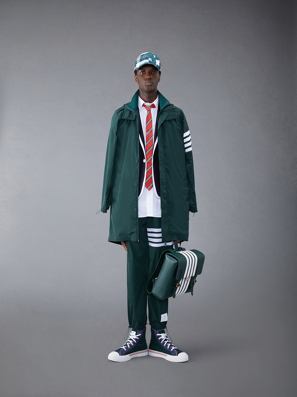 THOM BROWNE RAGLAN-SLEEVE PARKA COAT