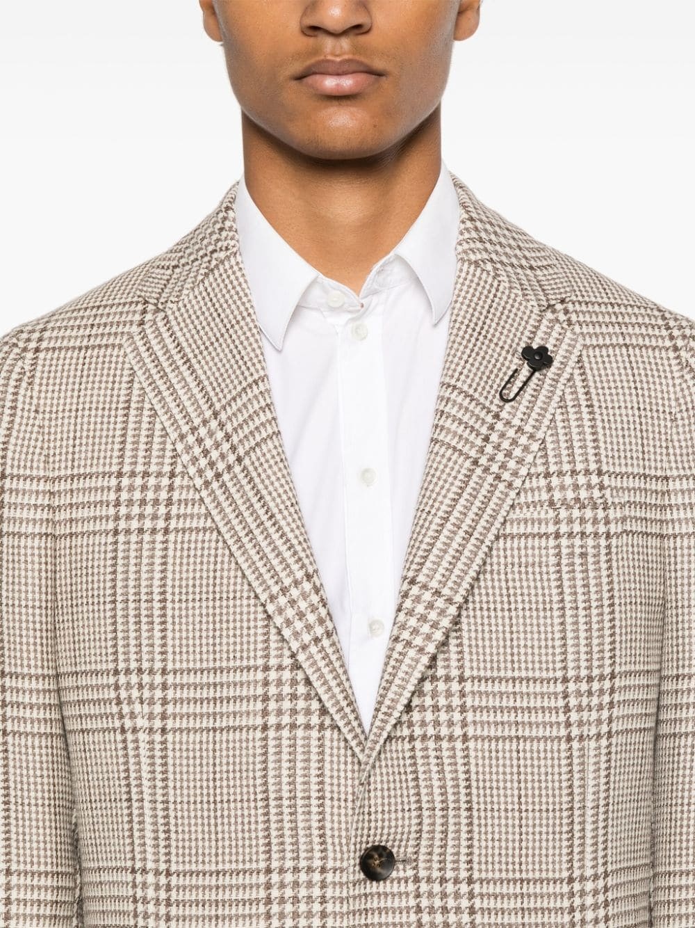 Lardini Single-breasted Checked Blazer In Virgin Wool In Nude