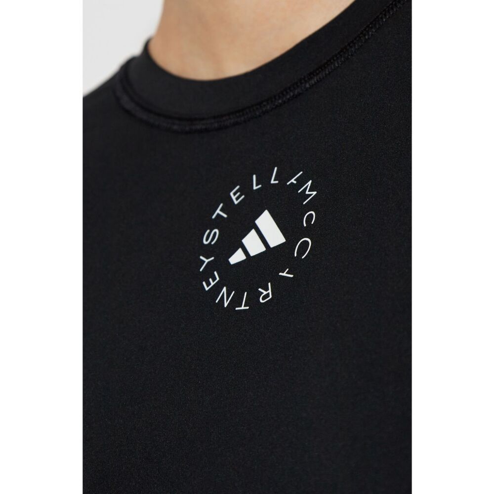 Adidas By Stella Mccartney Truestrength Cutout Cropped Printed Top In Black