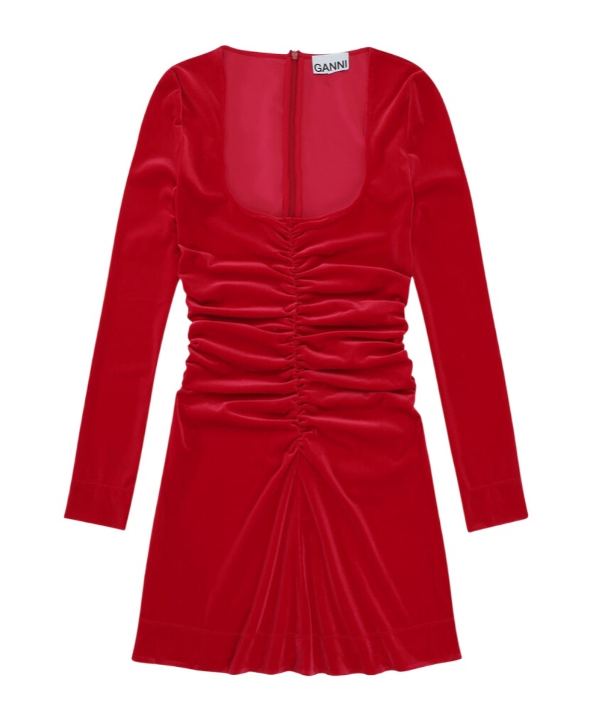 Ganni Red Ruched Minidress In Red