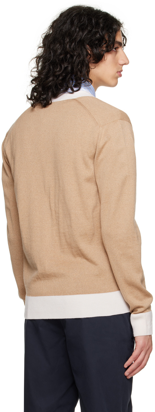 Shop Maison Kitsuné Baby Fox Patch V-neck Cardigan In Nude