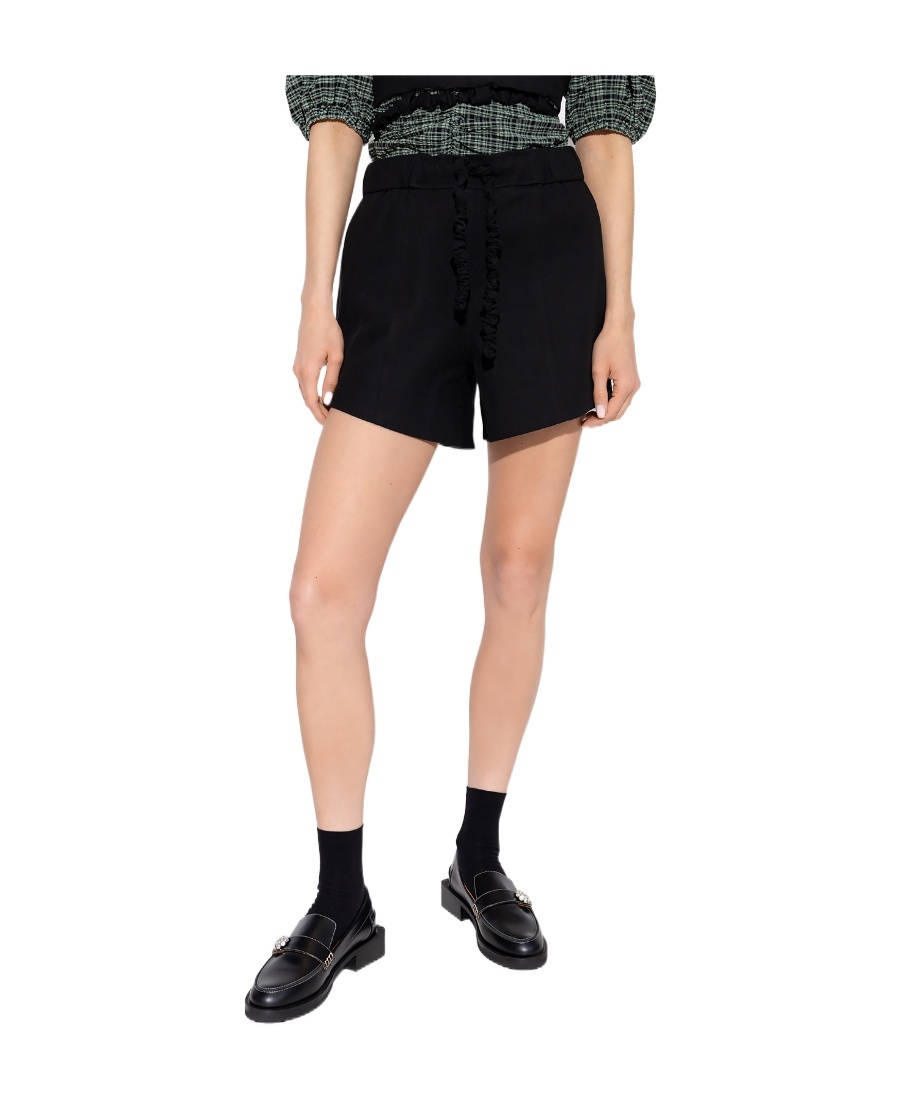 Ganni Crinkled Drawstring-detail Shorts In Black