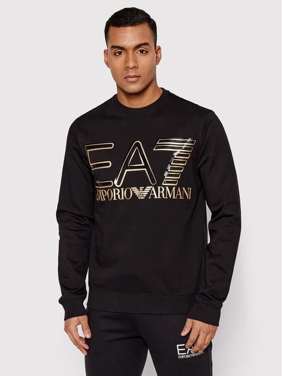 Ea7 Round-necked Logo Sweater In Black