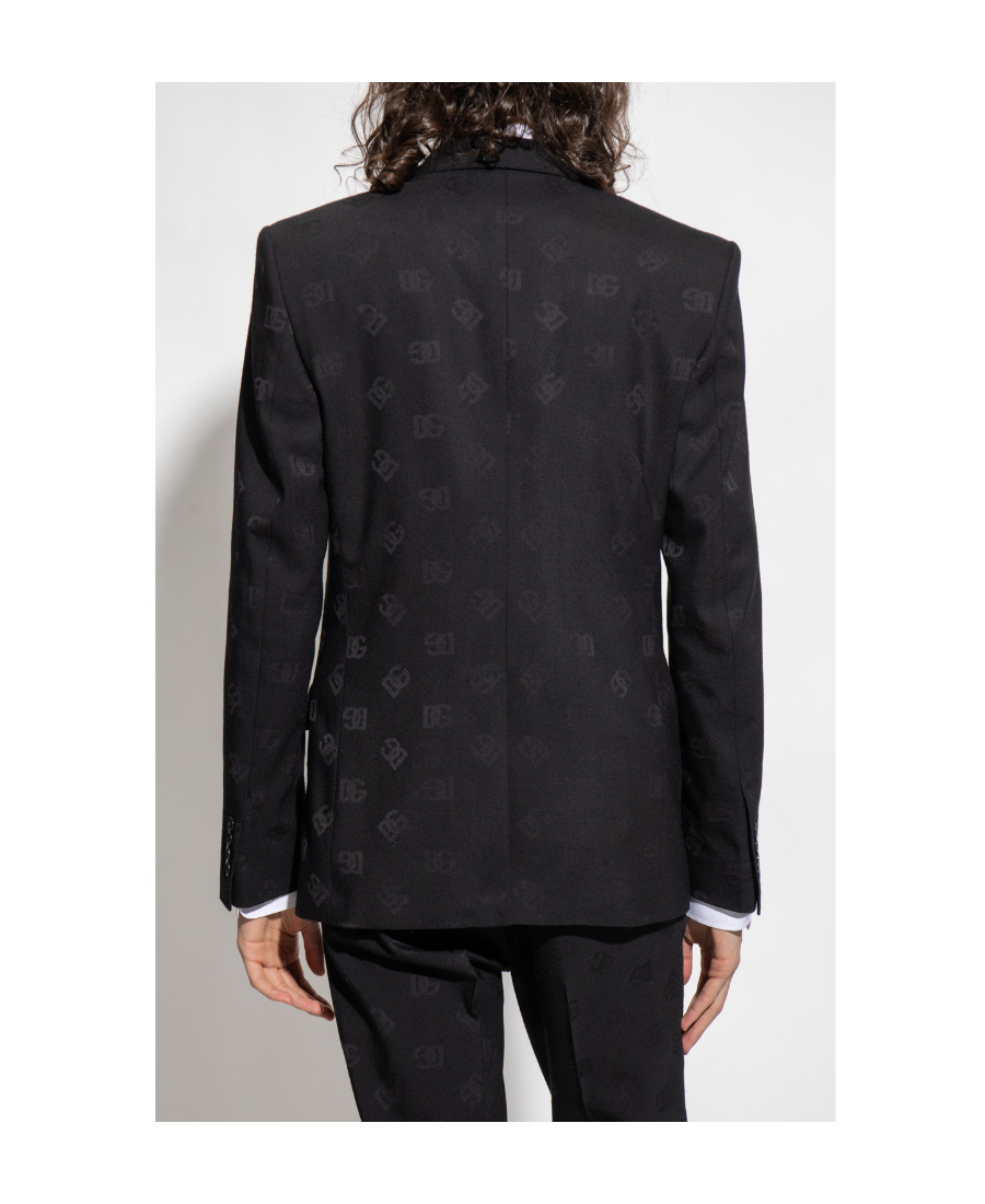 Dolce & Gabbana Logo-jacquard Single-breasted Blazer In Black