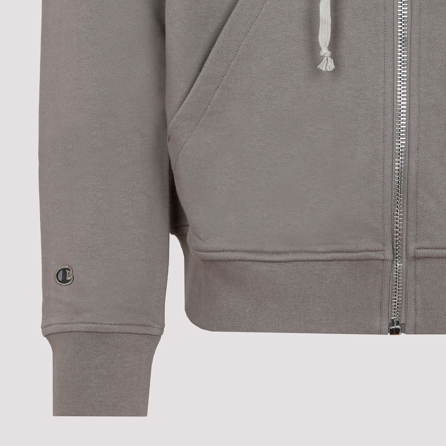 Rick Owens Logo-embroidered Zip-up Hoodie In Gray