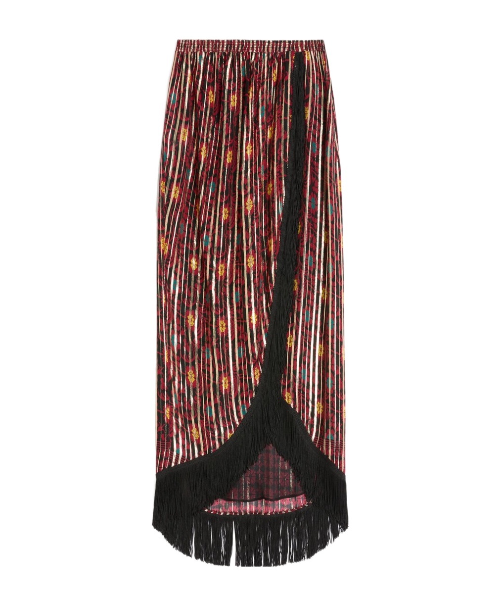 Valentino Lamé Midi Skirt With Apres L'hiver Print In Brown