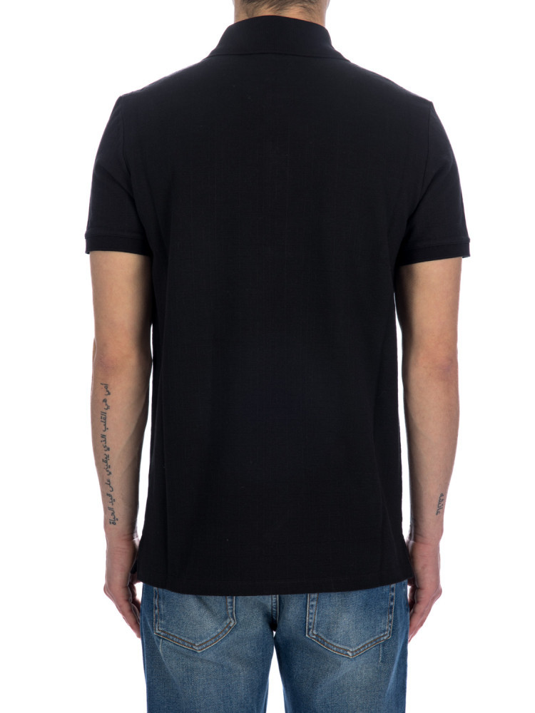 Shop Balmain Monogram-pattern Piqué Polo Shirt In Black