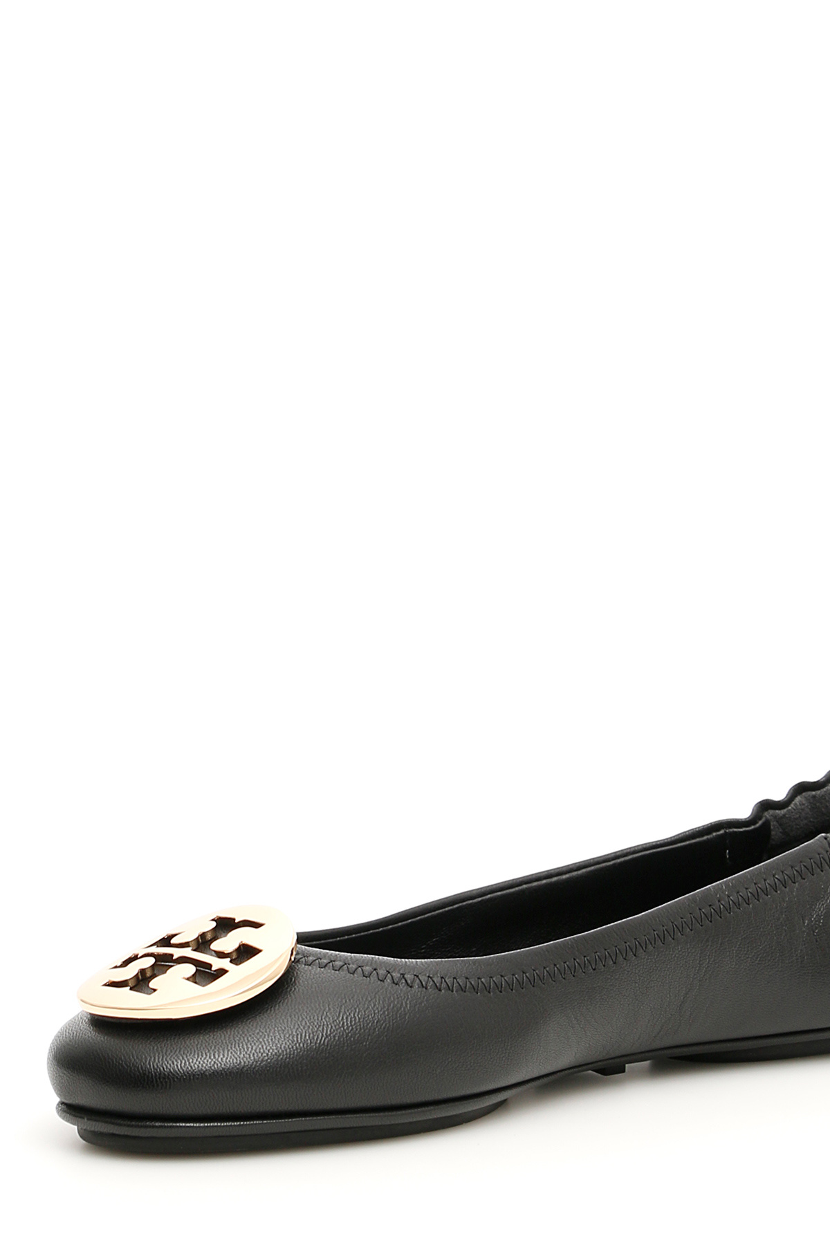 Tory Burch Leather Ballerinas With Metal Logo On The Front In Multi